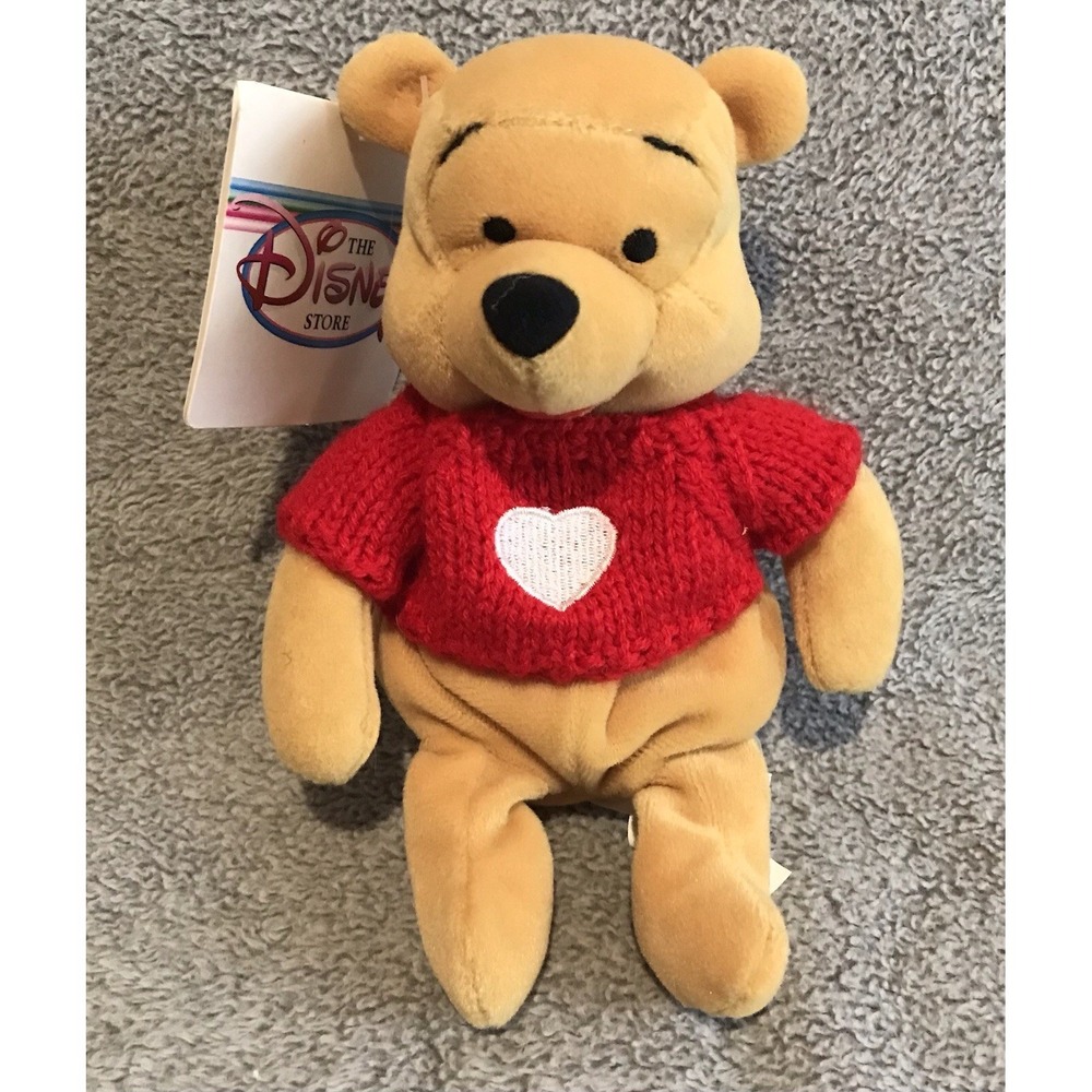 Vintage‎ Disney Store Winnie The Pooh Red Sweater Plush Bean Bag Valentine Day